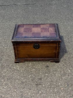 Pair of Decorative Wooden Trunk with Leather Top