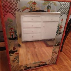 Antique Mirror With Asian Art