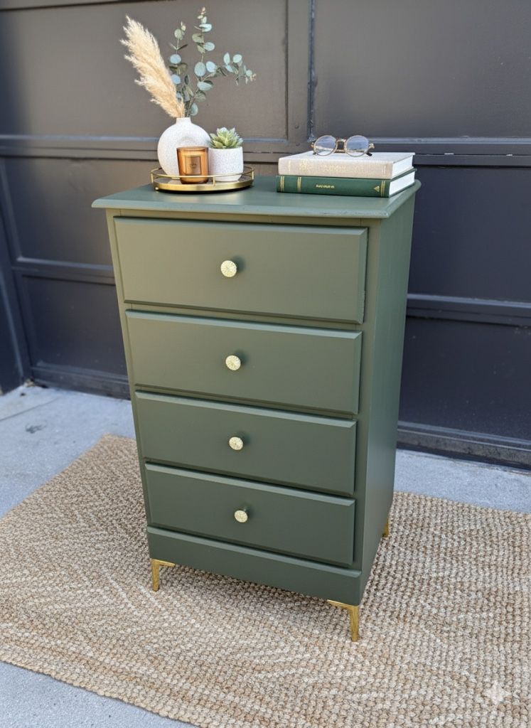 Refinished Olive Green 4-Drawer Dresser ✨