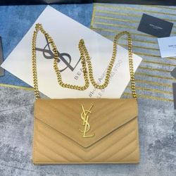 New YSL Beige Clutch - Luxury Chain Strap Design!