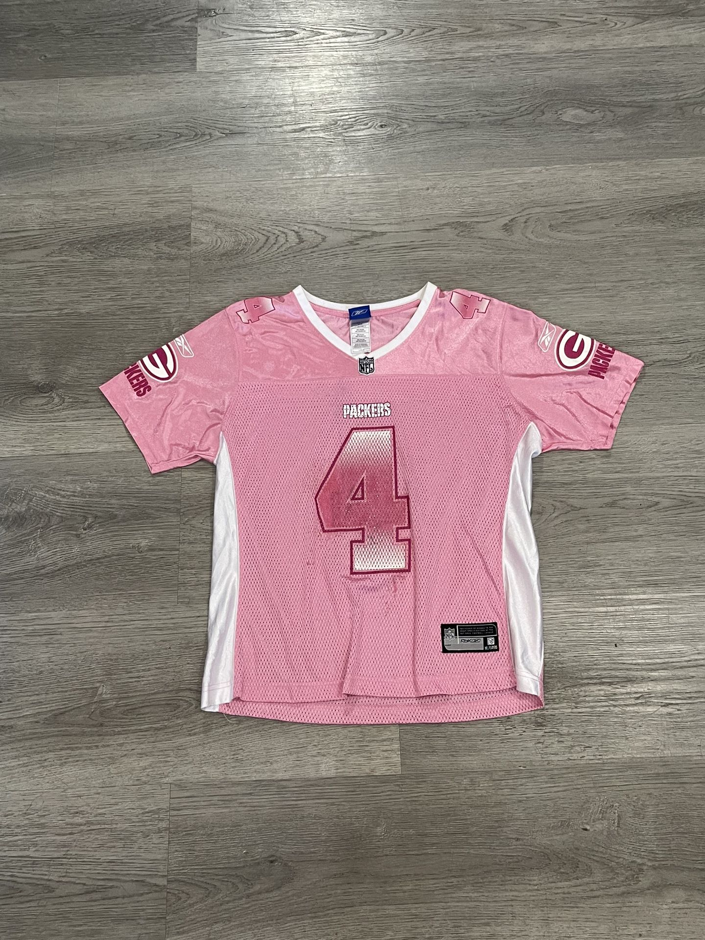 Vintage nfl Reebok Green Bay packers breast cancer anniversary Brett favre women's jersey