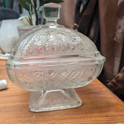 Vintage Clear Frosted Candy Bowl With Lid.