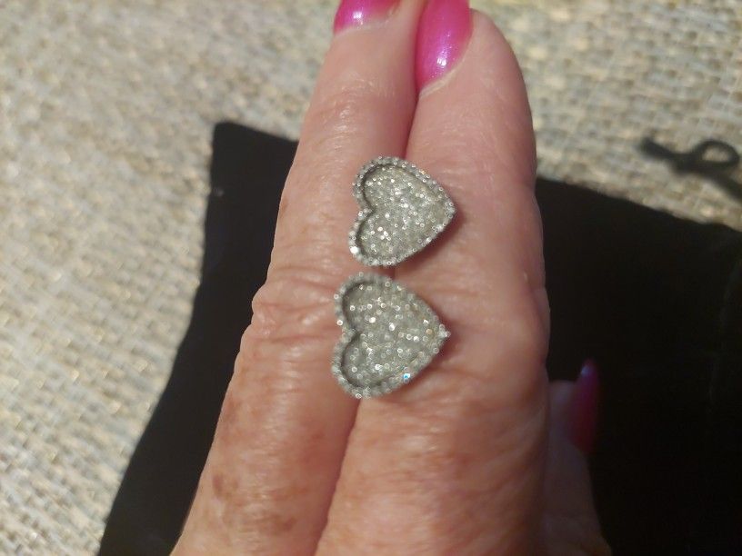 PAVE DIAMOND HEART EARRINGS IN STERLING SILVER