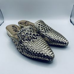 Sam Edelman Clara Women's Gold Woven Leather Slip on Mules Shoes Size 6.5