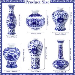New Set of 6 Small Blue and White Porcelain Vases Blue Chinoiserie Decor Gifts Ceramic Flower Vases Porcelain Classic Flower Vases for Home Table Cent