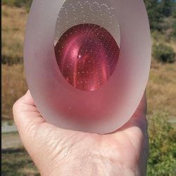 VTG  Frosted Controlled Bubble Egg Paperweight Little River Hot Glass Studio