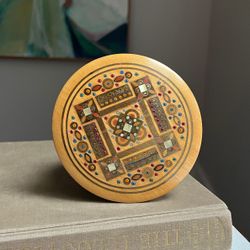 Vintage Wood Trinket Box ( D5.2” D2.8” ) firm on price 