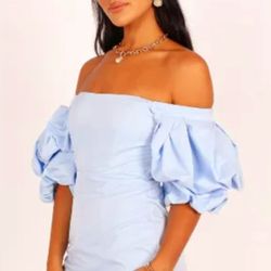 Petal and Pup Off-Shoulder Blue Dress
