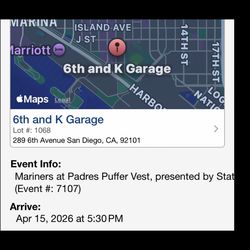 San Diego Padres vs Seattle Mariners parking pass Wednesday 04/15/26