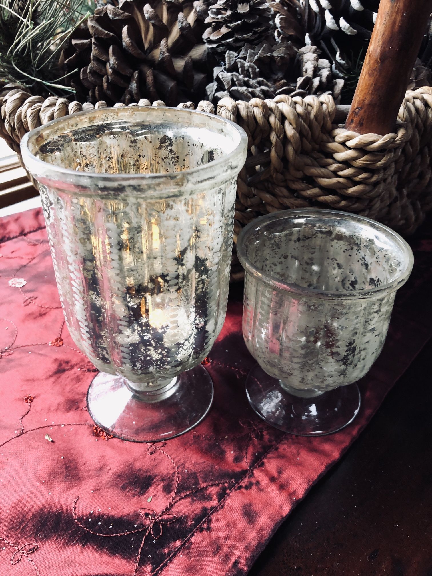 6” & 4” Mercury Silver Glass Candle Holders