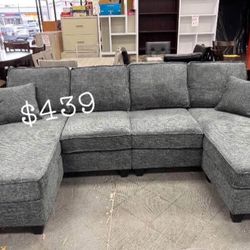 3-pc sectional sofa  with double chenille  fabric material USB ports