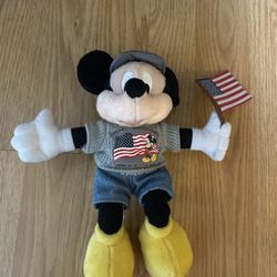 Walt Disney World Mickey Mouse Flag Patriotic Beanie Plush Vintage 10" American