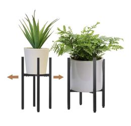  2 Pack Metal Plant Stand Indoor with Adjustable Width Fits 8 to 12 Inch Pots,Mid-Century Flower Holder for Corner Display-Black(Planter and Pot Not I