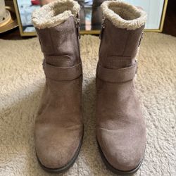 Taupe Suede Ankle Boots with Sherpa Lining