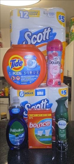🧺 Household Essentials Bundle – Tide, Scott, Downy, Bounce, Febreze & More