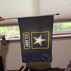 US Army BLACK Flag 12x18in Stick USA White Logo Flag (24 INCH STAFF) 
