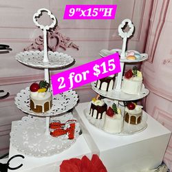 3 Tier White Plastic  2 Pc For $15-Dessert Table Display Set for Baby Shower, Birthday, Tea Party