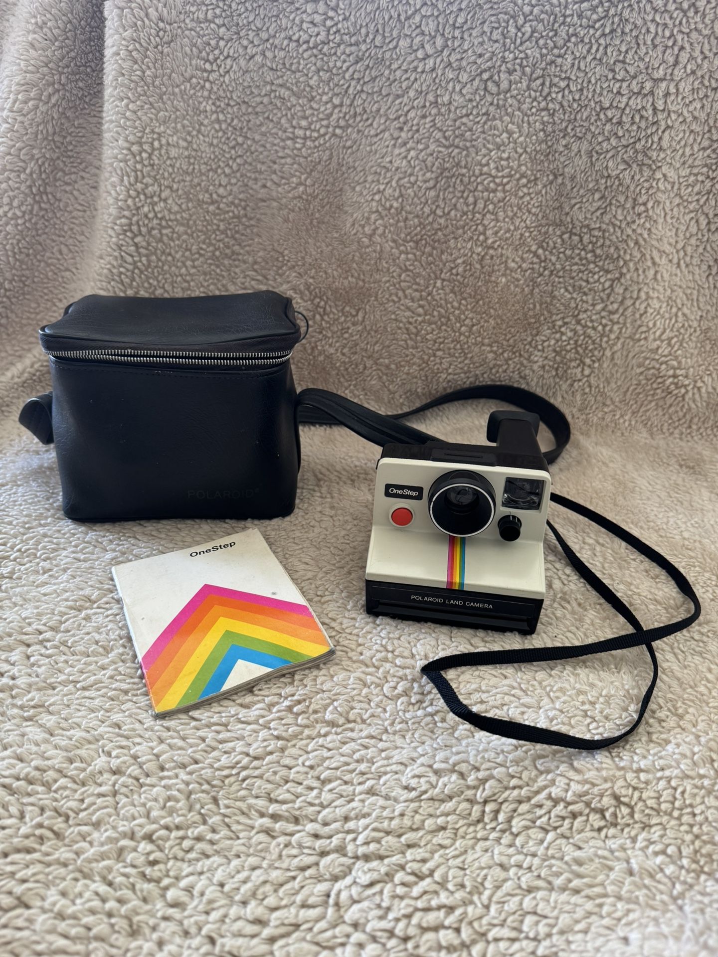 Vintage Polaroid one step white rainbow stripe instan camera SX-70