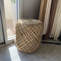 Woven Jute Ottoman Natural Textured Pouf Organic Modern Stool