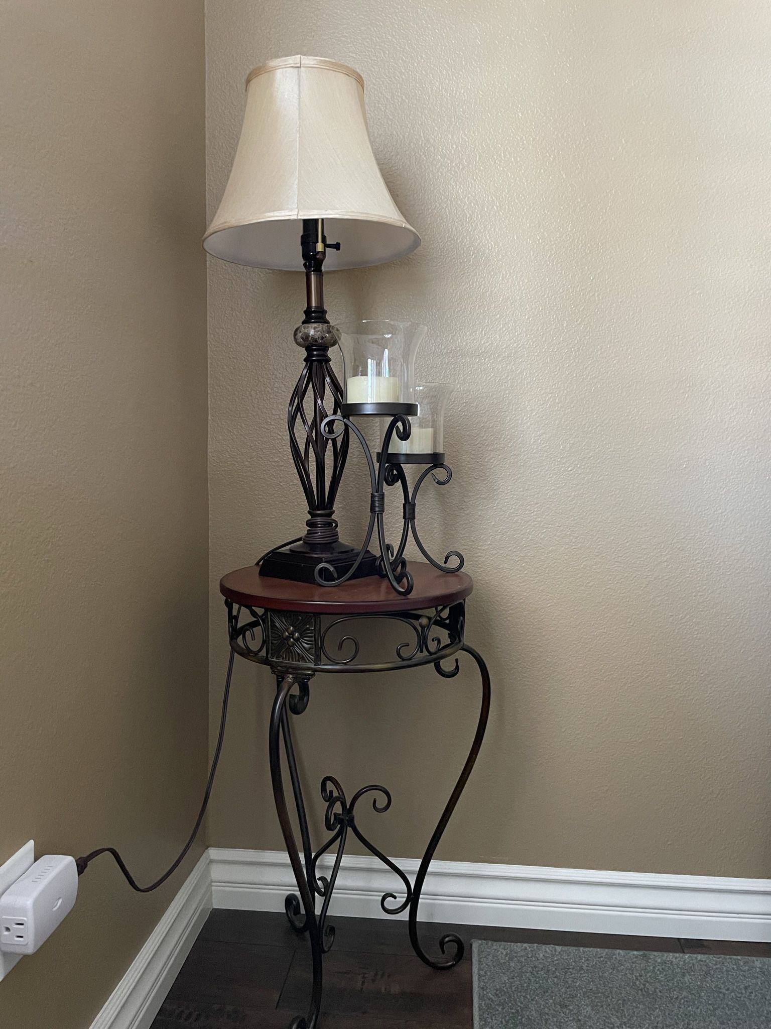 Side Table, Lap And 2 Candle Holders