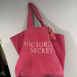 Victoria's Secret Neon Pink Terry Tote Travel Weekender Bag w/ Tassel