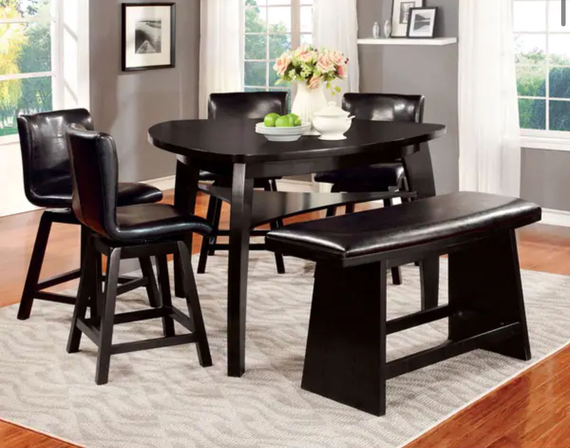 Contemporary Grey Leather 5-Piece Counter Height Table Dining Set
