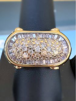 14k yellow gold 3CTW Natural Diamond Baguette & round cut Pave Capsule Fashion ring sz10