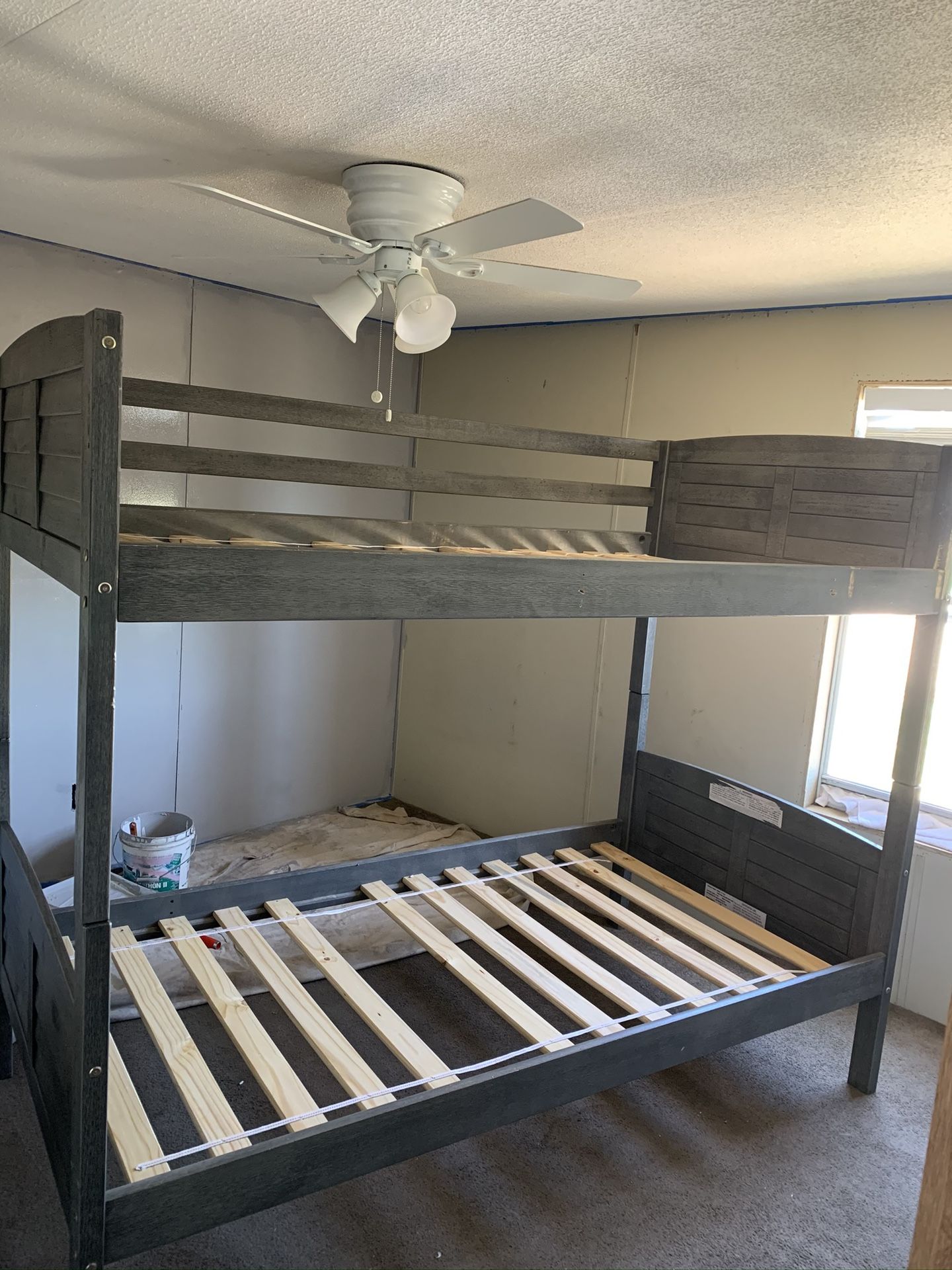 Grey wood twin over twin bunk bed