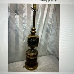 Wood & Brass MCM Railroad Style Table Lamp FOR RESTORING