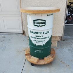 1970's TEXACO Vtg 16 gal Gear Oil Drum Rolling Table