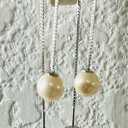 Silver Sterling Pearls Dangle Earrings 