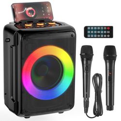 Karaoke Machine with 2 Microphone, Bluetooth Karaoke System, Portable Karaoke Speaker with RGB Light