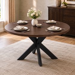 Solid Wood Round Dining Table with X-Base