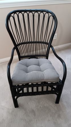 Black Wooden Rattan Accent Chair with Cushion