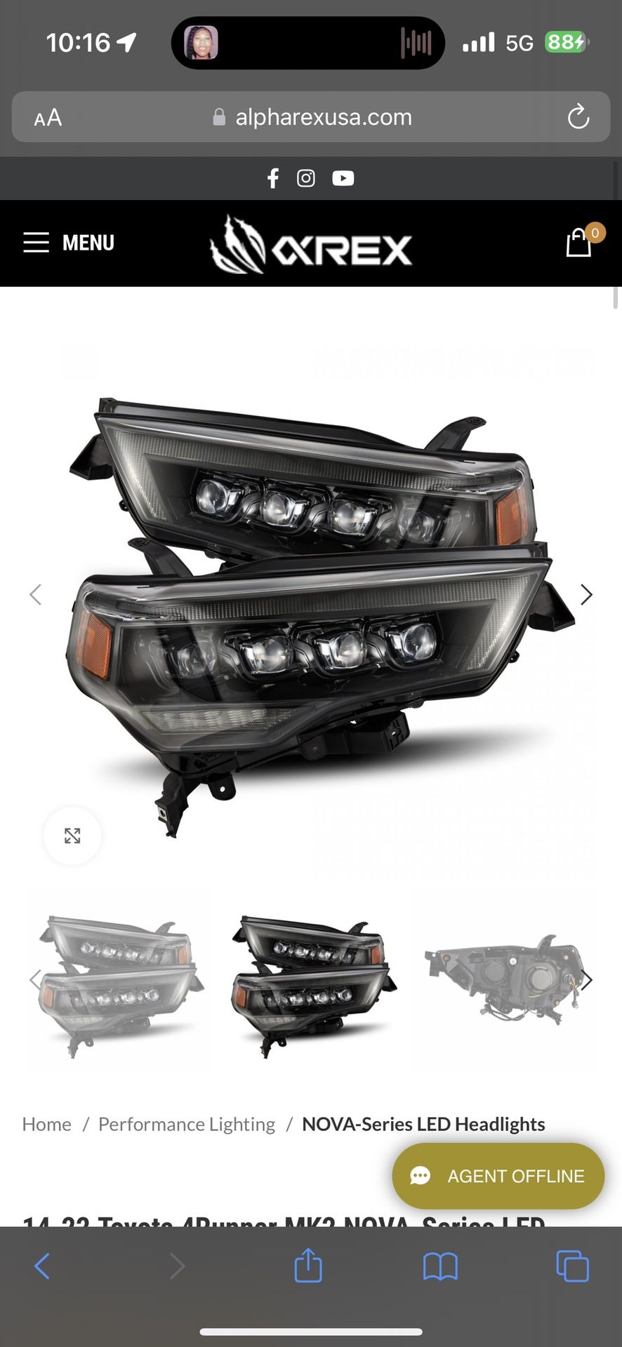 2014-2023 Toyota 4Runner AlphaRex MK2 NOVA-Series LED Projector Headlights (Alpha Black