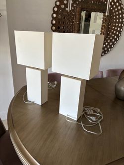 Two elegant design modern leather table lamp with fabric shade