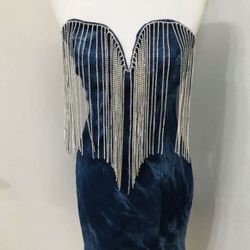 Fashion Nova Denim Mini Dress Size Medium With Rhinestone Fringe