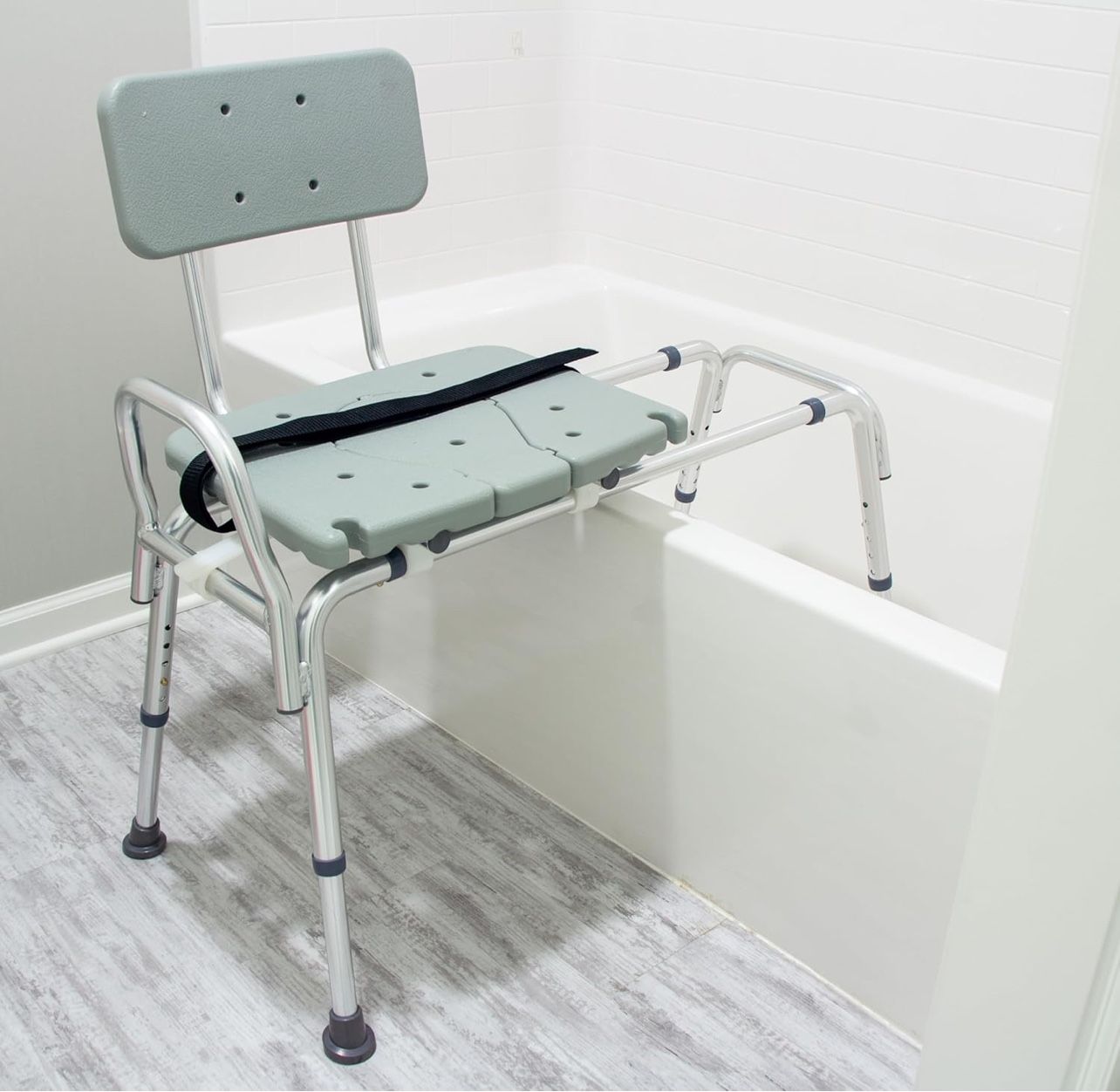 DMI Tub Transfer Bench and Shower Chair with Non Slip Aluminum Body, FSA Eligible, Adjustable Seat Height and Cut Out Access, Holds Weight up to 400 L