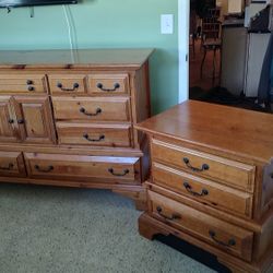 Solid Wood King Size Dresser & Matching Large Nightstand 