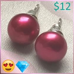 Pink Pearl Earrings 12 mm Spring Jewelry Fashion