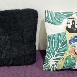 Faux Fur & Sequined Parrot Throw Pillows both 18in x 18in $5 Each 