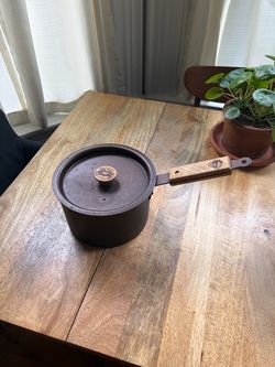 Spun Iron Pot with Lid and Wood Handle