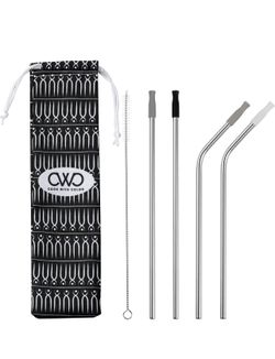 Metal Straws with Silicone Tips, Includes Travel Case and Cleaning Brush, 4 stra