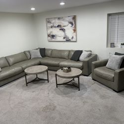 Leather Sectional Couch W/ Chair