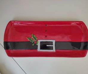 Pier 1 Imports Christmas Santa Belt 6x14 Appetizer Dessert Serving Dish Tray