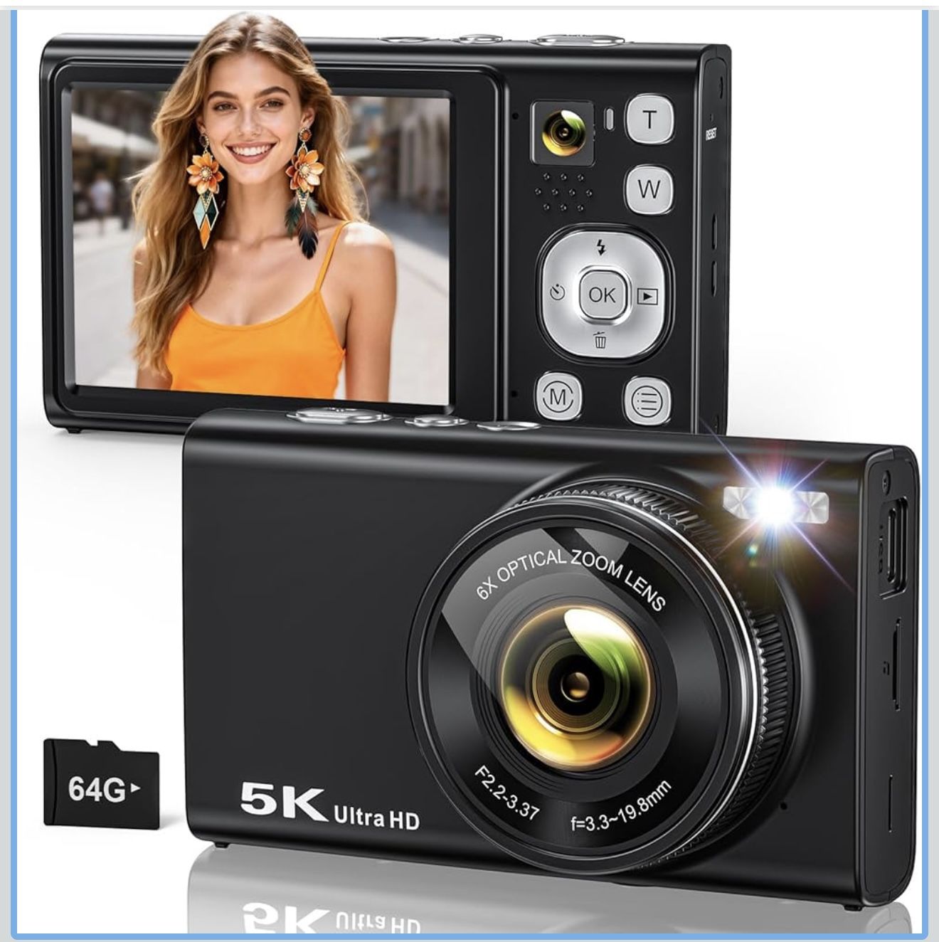 5K Digital Camera for Photography with 6X Optical Zoom, Autofocus 96MP Vlogging Camera for YouTube Video with Dual-Lens, Compact Point and Shoot Trave
