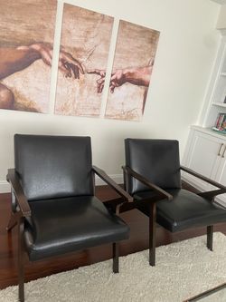 Mid-Century Modern Z-Chair - Black Leather & Dark Wood Accent Chair