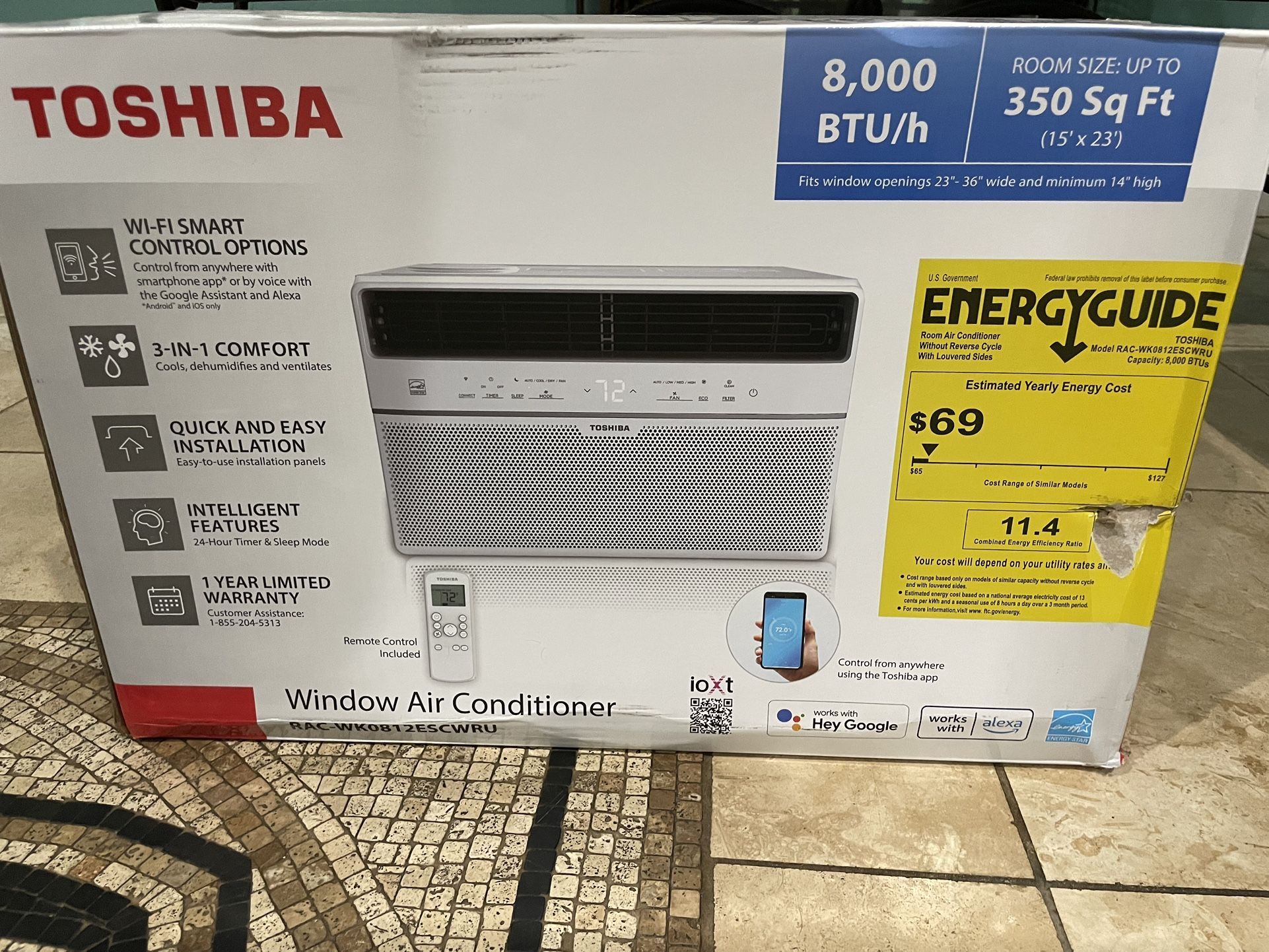 Toshiba 8,000 BTU 115-Volt Smart Wi-Fi Touch Control Window Air Conditioner with Remote and ENERGY STAR in White (Price Is Firm/ Precio Firme