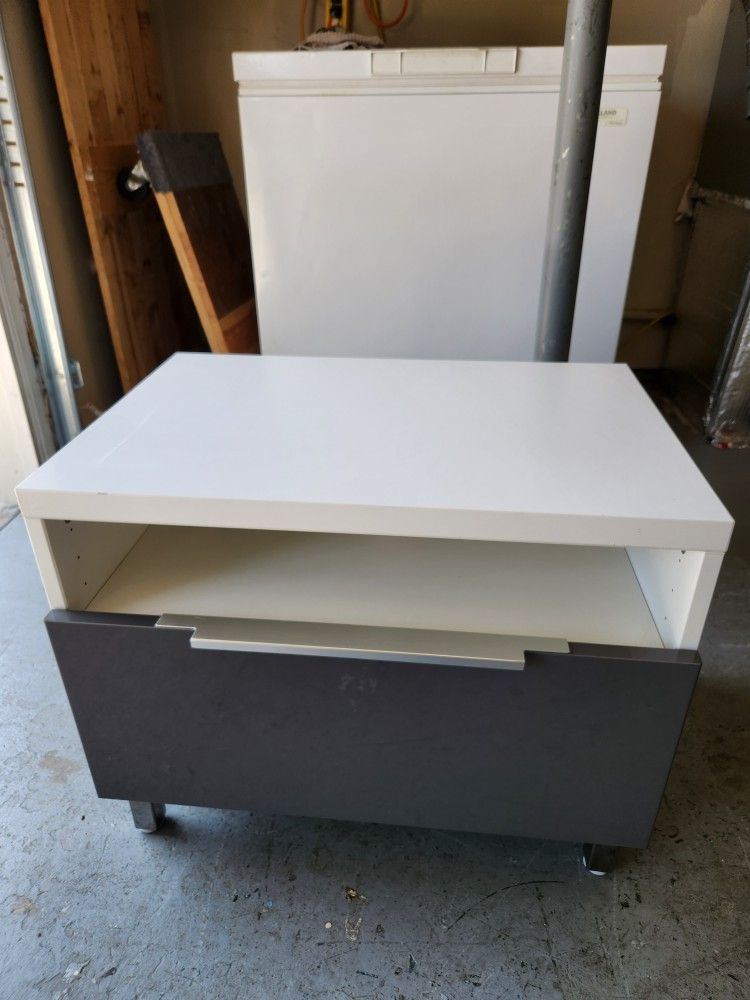 White IKEA TV/Media/Storage SMALL Console w/ Glossy Grey Drawer