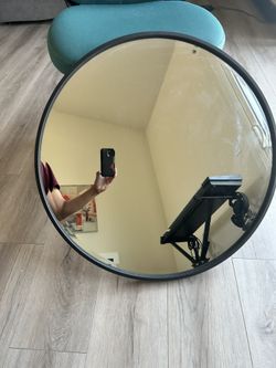 26” Round Black Metal Mirror